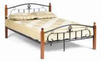 Кровать РУМБА (AT-203)/ RUMBA Wood slat base дерево гевея/металл, 140*200 см (Double bed), красный дуб/черный