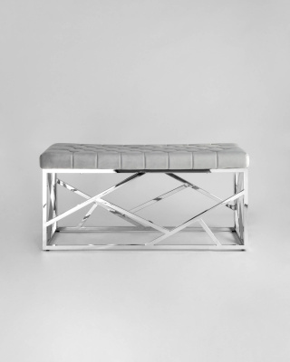 Банкетка-скамейка АРТ ДЕКО велюр серый сталь серебро. Фото