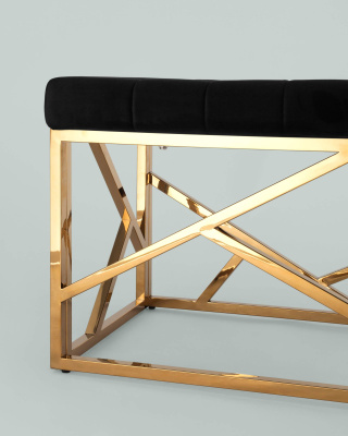 Банкетка-скамейка АРТ ДЕКО велюр черный сталь золото. Фото