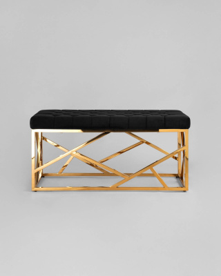 Банкетка-скамейка АРТ ДЕКО велюр черный сталь золото. Фото