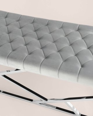 Банкетка-скамейка АРТ ДЕКО велюр серый сталь серебро. Фото