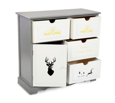 Комод с четырьмя ящиками и дверцей Серый / Ящики, дверца - белый. Фото