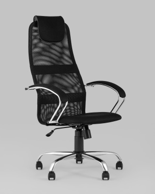 Кресло компьютерное Сеймур сетка черный крестовина хром. Фото